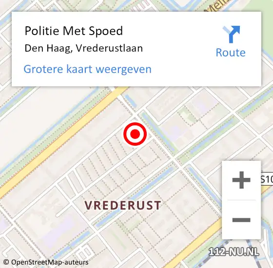 Locatie op kaart van de 112 melding: Politie Met Spoed Naar Den Haag, Vrederustlaan op 16 augustus 2024 15:01