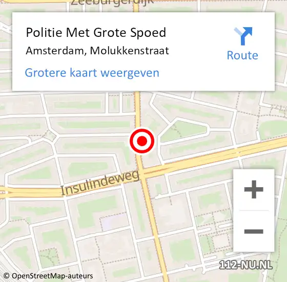 Locatie op kaart van de 112 melding: Politie Met Grote Spoed Naar Amsterdam, Molukkenstraat op 16 augustus 2024 15:03