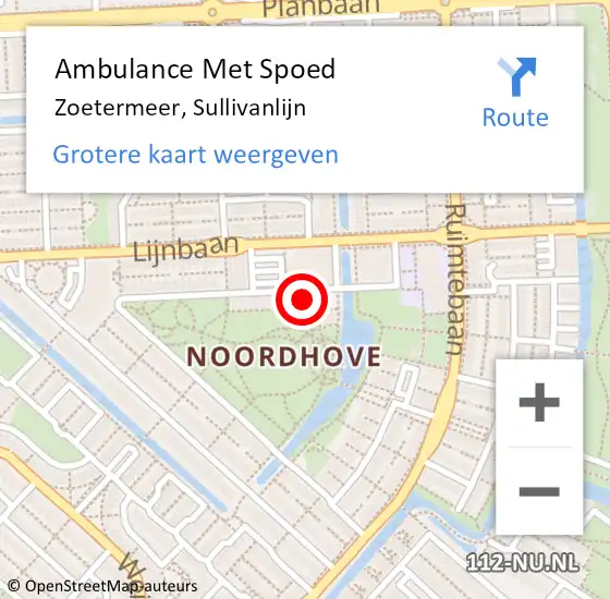 Locatie op kaart van de 112 melding: Ambulance Met Spoed Naar Zoetermeer, Sullivanlijn op 16 augustus 2024 15:06