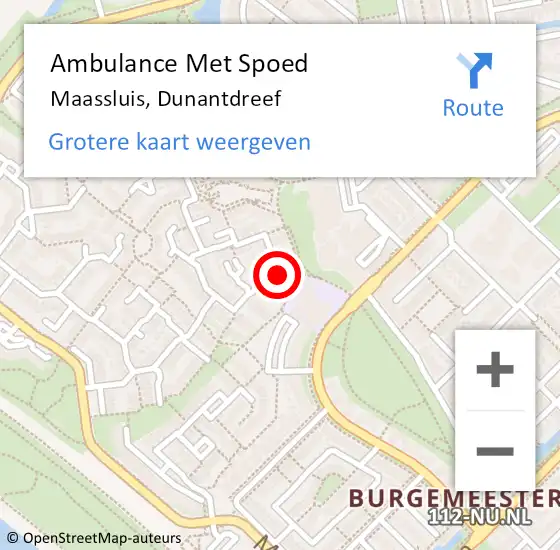 Locatie op kaart van de 112 melding: Ambulance Met Spoed Naar Maassluis, Dunantdreef op 16 augustus 2024 15:08