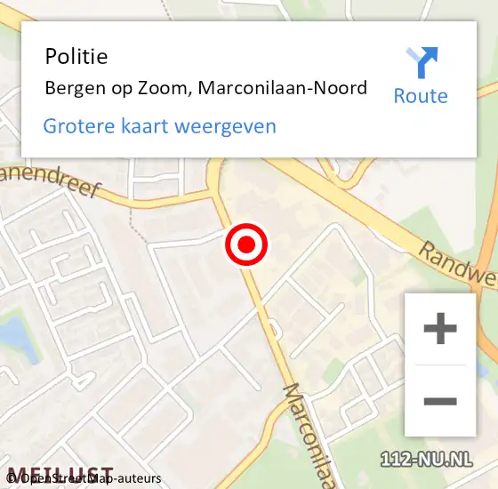 Locatie op kaart van de 112 melding: Politie Bergen op Zoom, Marconilaan-Noord op 16 augustus 2024 15:12