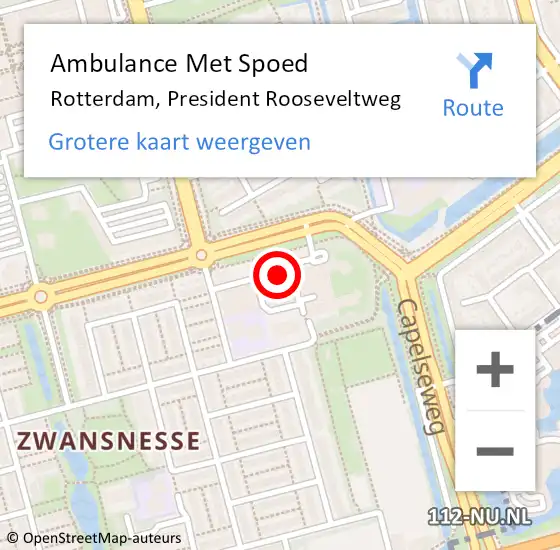 Locatie op kaart van de 112 melding: Ambulance Met Spoed Naar Rotterdam, President Rooseveltweg op 16 augustus 2024 15:17