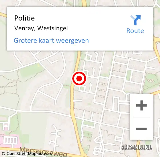 Locatie op kaart van de 112 melding: Politie Venray, Westsingel op 16 augustus 2024 15:23