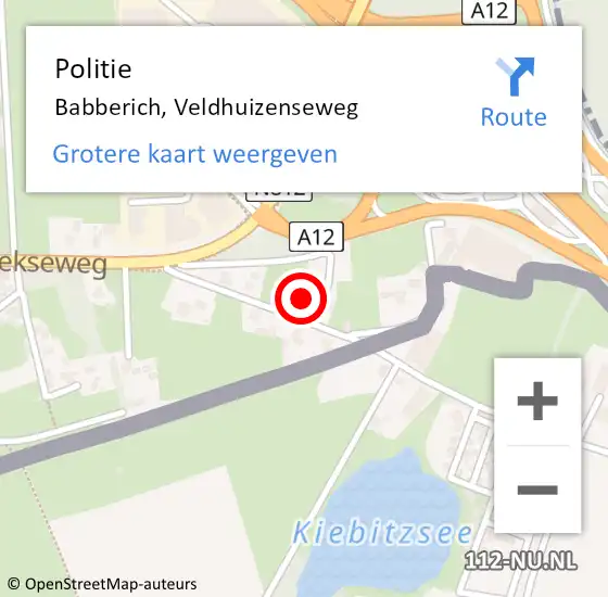 Locatie op kaart van de 112 melding: Politie Babberich, Veldhuizenseweg op 16 augustus 2024 15:23