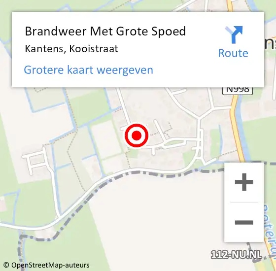 Locatie op kaart van de 112 melding: Brandweer Met Grote Spoed Naar Kantens, Kooistraat op 16 augustus 2024 15:24