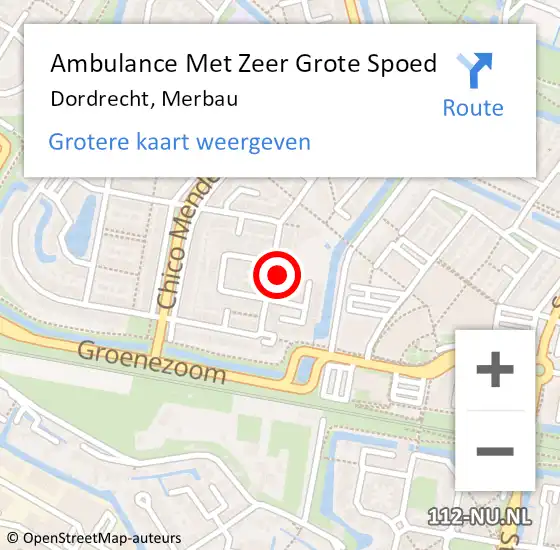 Locatie op kaart van de 112 melding: Ambulance Met Zeer Grote Spoed Naar Dordrecht, Merbau op 16 augustus 2024 15:36