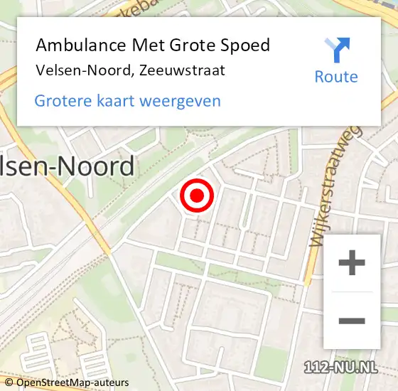 Locatie op kaart van de 112 melding: Ambulance Met Grote Spoed Naar Velsen-Noord, Zeeuwstraat op 16 augustus 2024 15:36