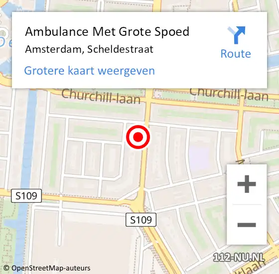 Locatie op kaart van de 112 melding: Ambulance Met Grote Spoed Naar Amsterdam, Scheldestraat op 16 augustus 2024 15:43