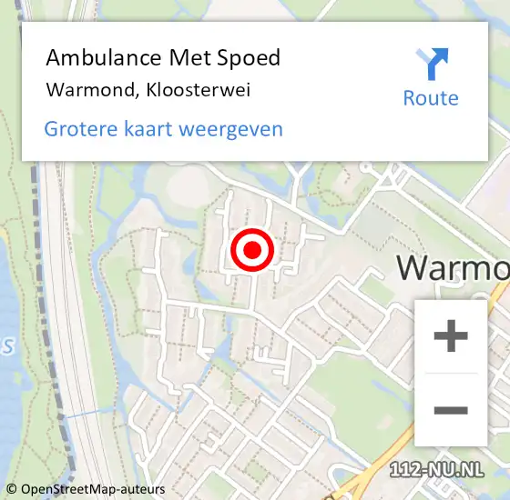 Locatie op kaart van de 112 melding: Ambulance Met Spoed Naar Warmond, Kloosterwei op 16 augustus 2024 15:49