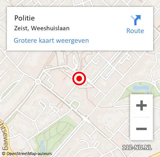 Locatie op kaart van de 112 melding: Politie Zeist, Weeshuislaan op 16 augustus 2024 16:02