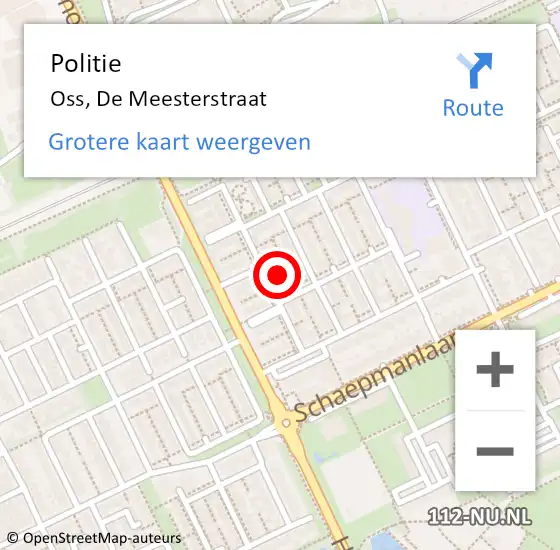 Locatie op kaart van de 112 melding: Politie Oss, De Meesterstraat op 16 augustus 2024 16:03