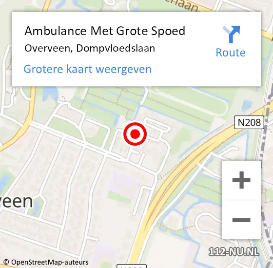 Locatie op kaart van de 112 melding: Ambulance Met Grote Spoed Naar Overveen, Dompvloedslaan op 16 augustus 2024 16:03