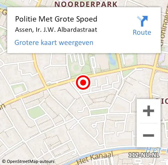 Locatie op kaart van de 112 melding: Politie Met Grote Spoed Naar Assen, Ir. J.W. Albardastraat op 16 augustus 2024 16:10