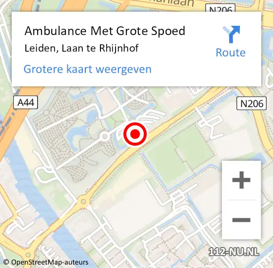 Locatie op kaart van de 112 melding: Ambulance Met Grote Spoed Naar Leiden, Laan te Rhijnhof op 16 augustus 2024 16:10