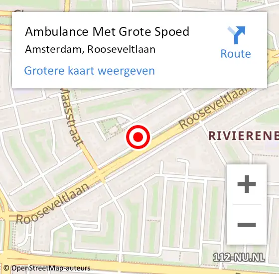 Locatie op kaart van de 112 melding: Ambulance Met Grote Spoed Naar Amsterdam, Rooseveltlaan op 16 augustus 2024 16:52