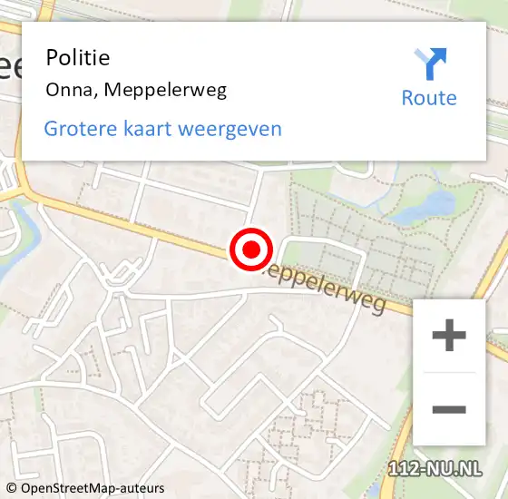 Locatie op kaart van de 112 melding: Politie Onna, Meppelerweg op 16 augustus 2024 16:58