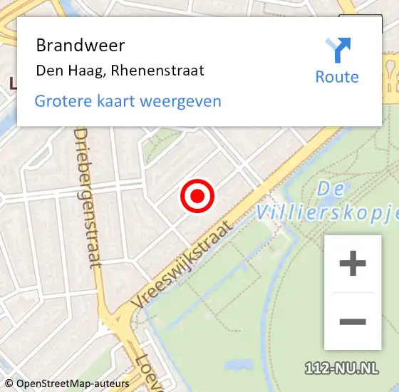 Locatie op kaart van de 112 melding: Brandweer Den Haag, Rhenenstraat op 16 augustus 2024 17:02