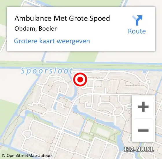 Locatie op kaart van de 112 melding: Ambulance Met Grote Spoed Naar Obdam, Boeier op 16 augustus 2024 17:03