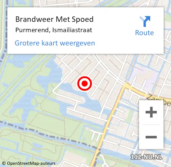 Locatie op kaart van de 112 melding: Brandweer Met Spoed Naar Purmerend, Ismailiastraat op 16 augustus 2024 17:20