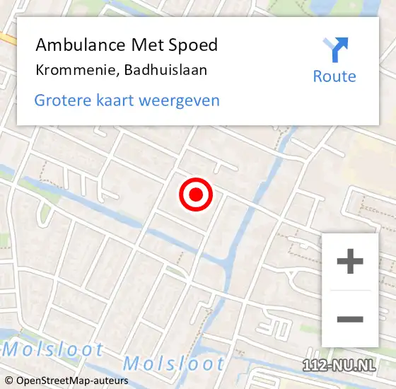 Locatie op kaart van de 112 melding: Ambulance Met Spoed Naar Krommenie, Badhuislaan op 16 augustus 2024 17:23