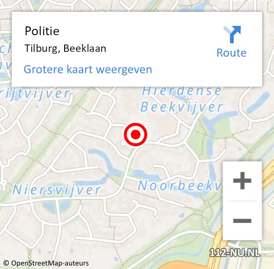 Locatie op kaart van de 112 melding: Politie Tilburg, Beeklaan op 16 augustus 2024 17:33