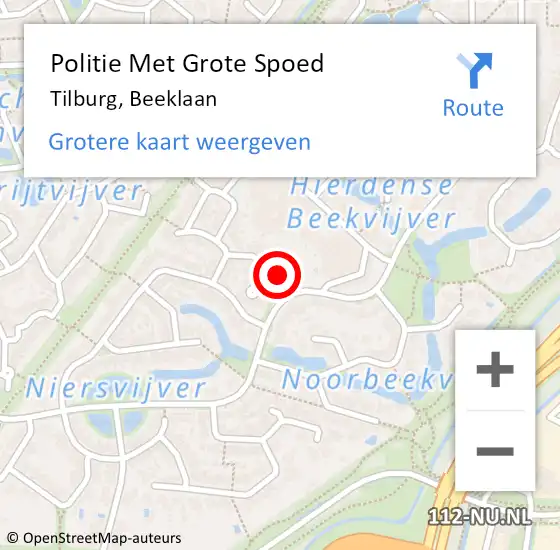 Locatie op kaart van de 112 melding: Politie Met Grote Spoed Naar Tilburg, Beeklaan op 16 augustus 2024 17:33