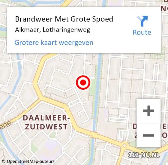 Locatie op kaart van de 112 melding: Brandweer Met Grote Spoed Naar Alkmaar, Lotharingenweg op 16 augustus 2024 17:42