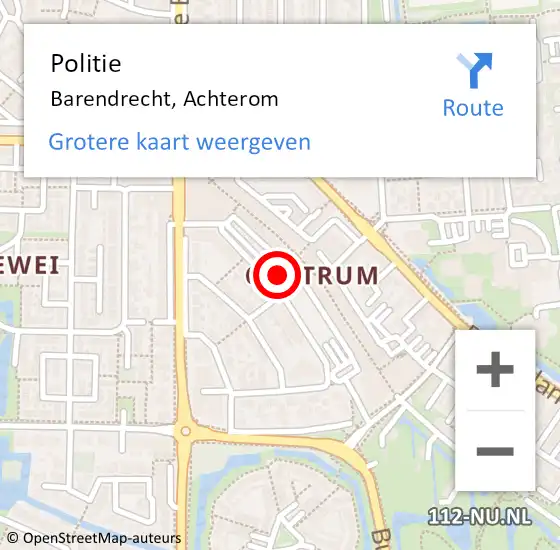 Locatie op kaart van de 112 melding: Politie Barendrecht, Achterom op 16 augustus 2024 17:44