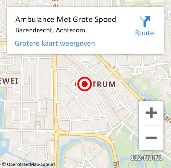 Locatie op kaart van de 112 melding: Ambulance Met Grote Spoed Naar Barendrecht, Achterom op 16 augustus 2024 17:45