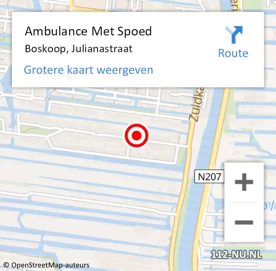 Locatie op kaart van de 112 melding: Ambulance Met Spoed Naar Boskoop, Julianastraat op 16 augustus 2024 18:06