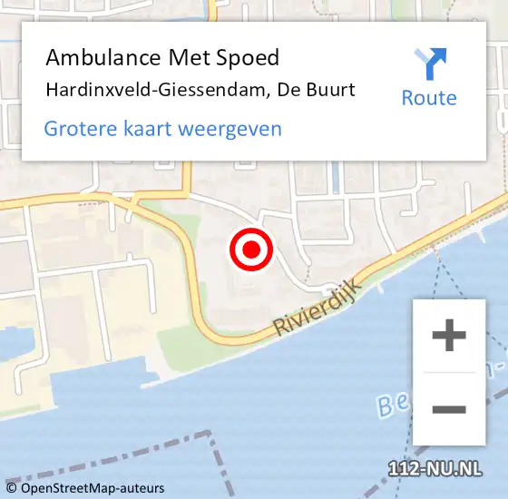 Locatie op kaart van de 112 melding: Ambulance Met Spoed Naar Hardinxveld-Giessendam, De Buurt op 16 augustus 2024 18:23