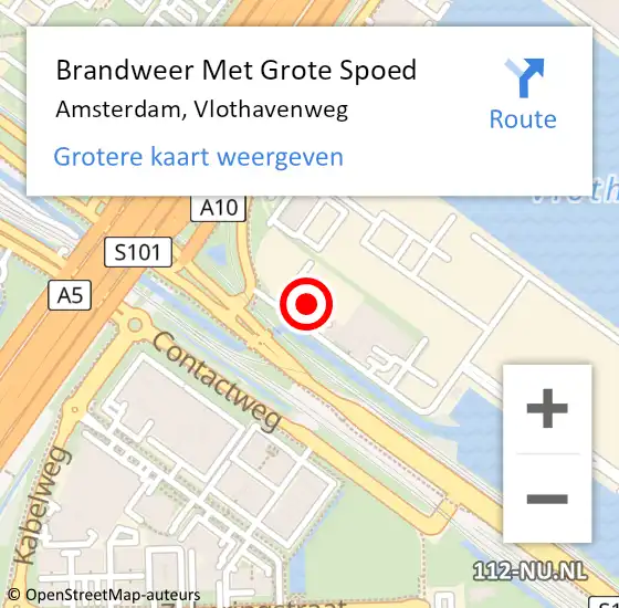 Locatie op kaart van de 112 melding: Brandweer Met Grote Spoed Naar Amsterdam, Vlothavenweg op 16 augustus 2024 18:27