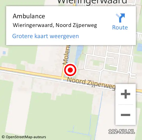 Locatie op kaart van de 112 melding: Ambulance Wieringerwaard, Noord Zijperweg op 16 augustus 2024 18:28