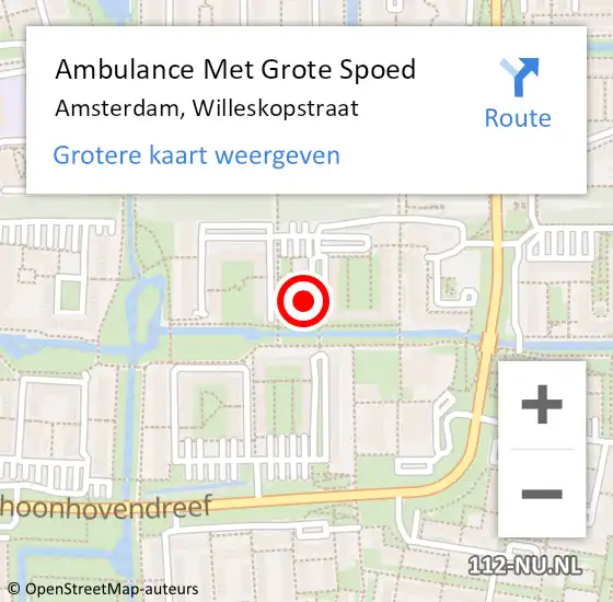 Locatie op kaart van de 112 melding: Ambulance Met Grote Spoed Naar Amsterdam, Willeskopstraat op 16 augustus 2024 18:32