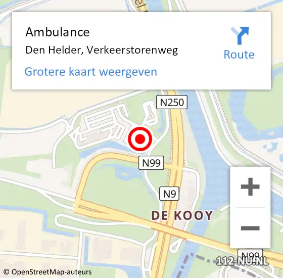 Locatie op kaart van de 112 melding: Ambulance Den Helder, Verkeerstorenweg op 16 augustus 2024 18:35