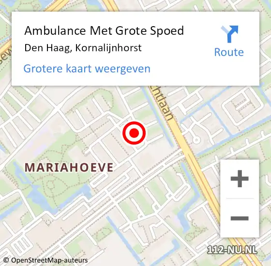 Locatie op kaart van de 112 melding: Ambulance Met Grote Spoed Naar Den Haag, Kornalijnhorst op 16 augustus 2024 18:40