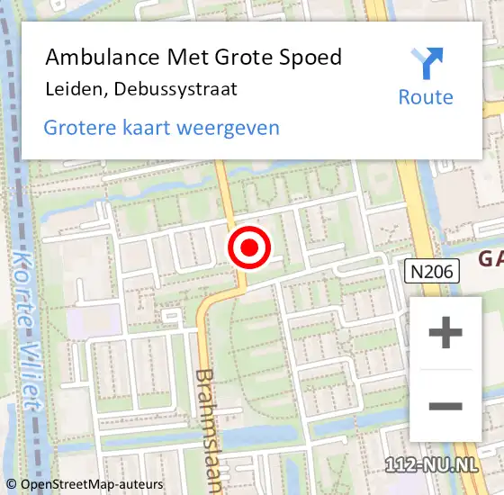 Locatie op kaart van de 112 melding: Ambulance Met Grote Spoed Naar Leiden, Debussystraat op 16 augustus 2024 18:47