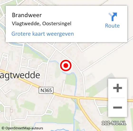 Locatie op kaart van de 112 melding: Brandweer Vlagtwedde, Oostersingel op 16 augustus 2024 18:52