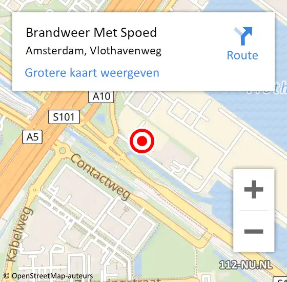 Locatie op kaart van de 112 melding: Brandweer Met Spoed Naar Amsterdam, Vlothavenweg op 16 augustus 2024 19:01