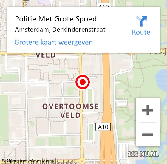 Locatie op kaart van de 112 melding: Politie Met Grote Spoed Naar Amsterdam, Derkinderenstraat op 16 augustus 2024 19:01