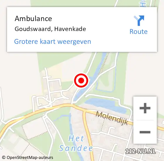 Locatie op kaart van de 112 melding: Ambulance Goudswaard, Havenkade op 16 augustus 2024 19:04