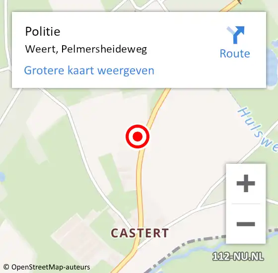 Locatie op kaart van de 112 melding: Politie Weert, Pelmersheideweg op 16 augustus 2024 19:06