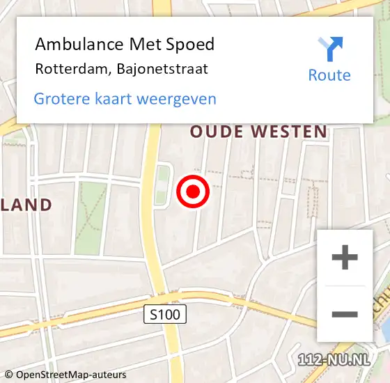 Locatie op kaart van de 112 melding: Ambulance Met Spoed Naar Rotterdam, Bajonetstraat op 16 augustus 2024 19:07