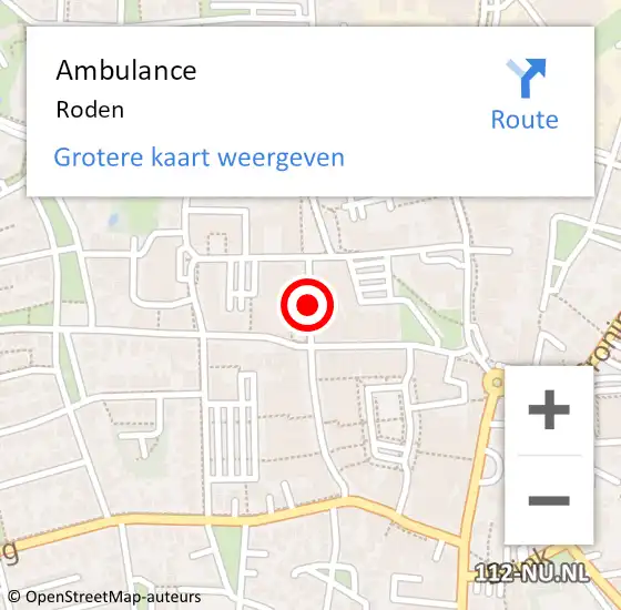 Locatie op kaart van de 112 melding: Ambulance Roden op 16 augustus 2024 19:09