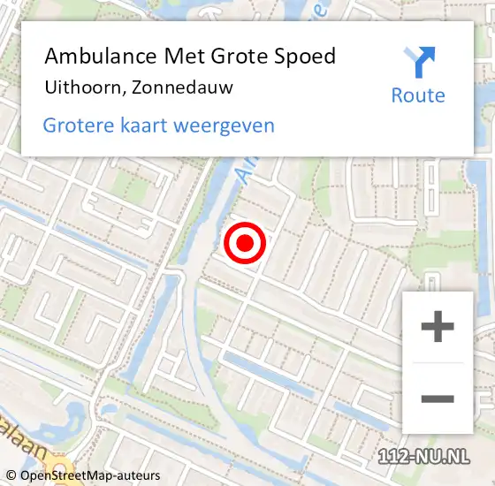 Locatie op kaart van de 112 melding: Ambulance Met Grote Spoed Naar Uithoorn, Zonnedauw op 16 augustus 2024 19:28