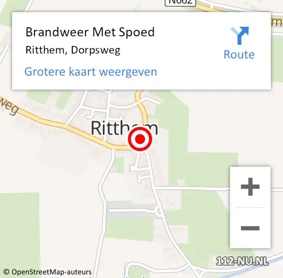 Locatie op kaart van de 112 melding: Brandweer Met Spoed Naar Ritthem, Dorpsweg op 16 augustus 2024 19:54