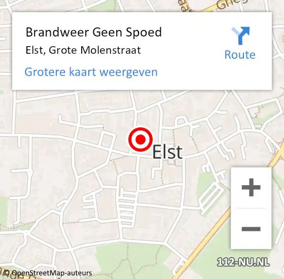 Locatie op kaart van de 112 melding: Brandweer Geen Spoed Naar Elst, Grote Molenstraat op 16 augustus 2024 19:54