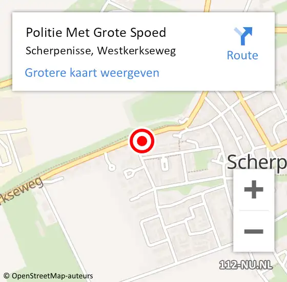 Locatie op kaart van de 112 melding: Politie Met Grote Spoed Naar Scherpenisse, Westkerkseweg op 16 augustus 2024 20:16