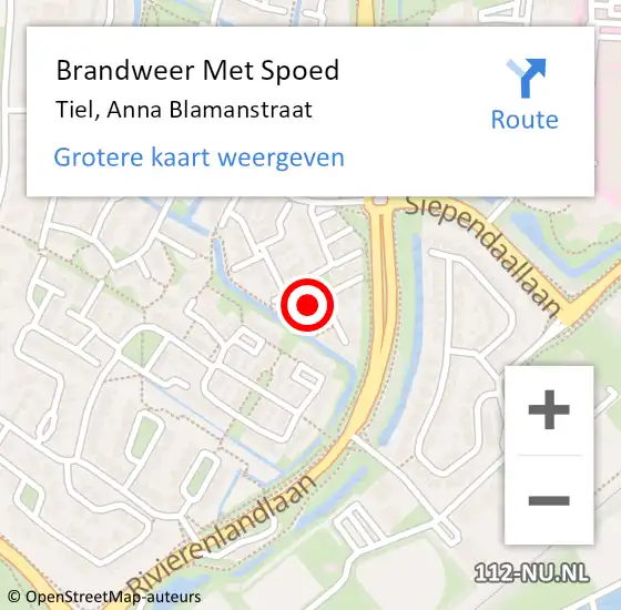 Locatie op kaart van de 112 melding: Brandweer Met Spoed Naar Tiel, Anna Blamanstraat op 16 augustus 2024 20:49