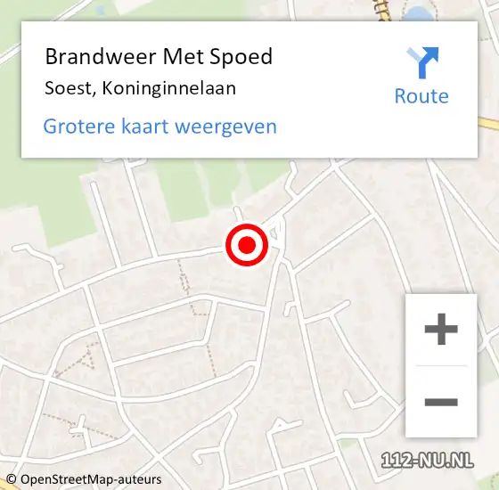 Locatie op kaart van de 112 melding: Brandweer Met Spoed Naar Soest, Koninginnelaan op 16 augustus 2024 20:59